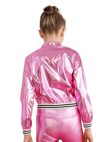 Kids Girls Metallic Bomber Jacket Outerwear Zipper Long Sleeve Lightweight Flight Varsity Baseball Jacket Coats