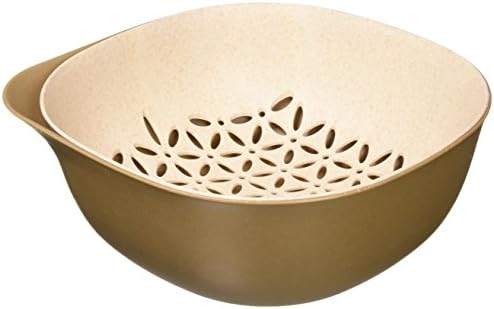 ELOHAS Kitchen Wheat Straw Colander Fruit and Vegetable Strainer Stackable Soaking Bowl Set (Gray)