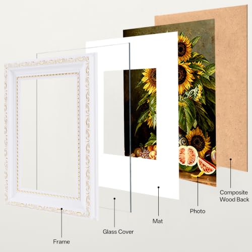 Image of eletecpro 4x6 Picture Frames Set of 2, Vintage Frames with Glass Cover, Retro Ornate Photo Frame Displays 3.5x5 Photo with Mat or 4x6 without Mat for Tabletop or Wall Decor, White