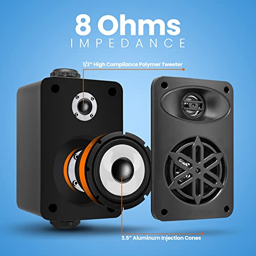 Image of PyleUsa Indoor Outdoor Speakers Pair - 200 Watt Dual Waterproof 3.5 inch 2-Way Full Range Speaker System w / 1 /2 inch High Compliance Polymer Tweeter - in-Home, Boat, Deck, Patio, Poolside (Black)- PDWR35BK