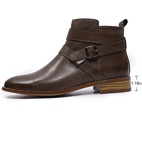Image of Mona flying Womens Leather Ankle Boots Side Zipper Low Heel Short Booties
