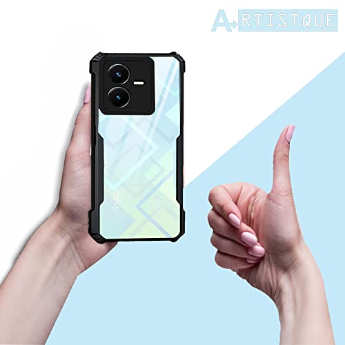 Image of A rtistque Clear Hard Transparent Acrylic Armor Anti-Drop Shockproof TPU Edge Back Cover Case for Vivo Y22 - Black