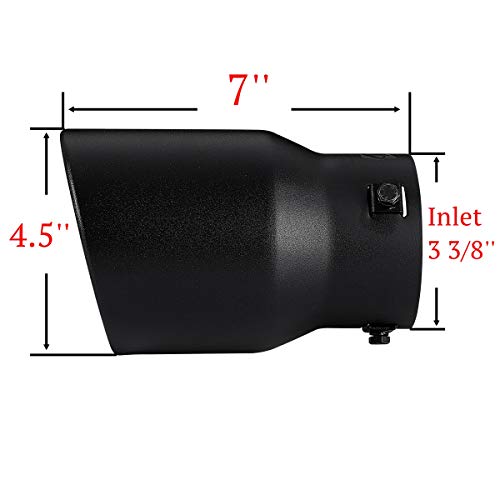 Image of Exhaust Tip, 2.5-3 inch inlet clamp adjustable,Black Stainless Steel | Fit 2.5'' /2.75'' /3'' Outer diameter Tailpipe, 4.5'' Outlet 7'' Long Muffler Tip, Black Powder Coated