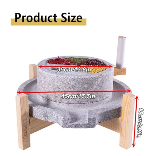 Moulin à main en granit naturel pour broyer les épices, les noix, le café, le blé, broyeur compact en pierre de base en bois pour farine fraîche, pâte faite maison, broyeur manuel pour la cuisine
