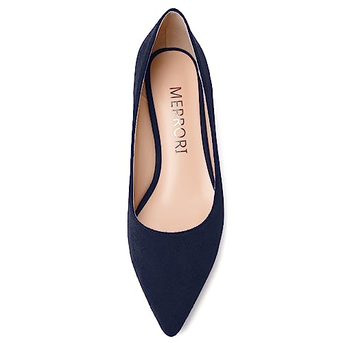 MERRORI Womens Pointed Toe Evening Suede Dress Slip On Chunky Low Heel Pumps Shoes 1.5 Inch3