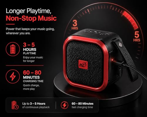 Image of 10W Wireless Bluetooth Speaker with Deep Bass, TWS Function, Type-C Fast Charging, 3-5 Hours Playtime, Portable Mini Speaker with FM /USB /TF Card Support & Bluetooth 5.0 (RED)