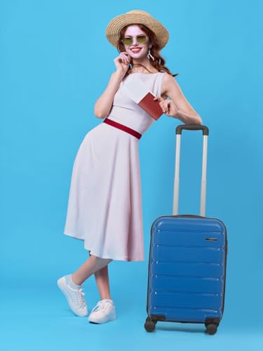 Image of Teakwood Leathers Unisex Trolley Bag, Hard Cabin with Zipper Closure, Adjustable Push Button & Cross Side Strap, Lock System 360 Degree (S, Royal Blue)