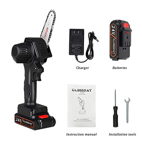 GLOSSDAY Mini Chainsaw Hand-held Powered Electric Chain Saw, Small Cordless Battery Chain Saw, Pruning Shears Chainsaw for Courtyard Tree Branch Wood Cutting Garden Logging