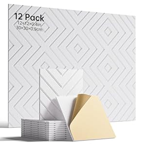 Sound Proof Foam Panels for Walls, 12 Pack Self-Adhesive Acoustic Panels, 12″ X 12″ X 0.4″ Soundproof Wall Panels for Door, Ceiling, Home Office White