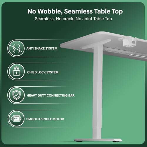 Image of V ONE Electric Standing Desk | Compact 1-Piece Top | 70Kg Weight Capacity | 3 Memory Preset | 5 Year Warranty | Built-in Cup & Headphone Holder | Home Office (White, 100 * 60 CM)