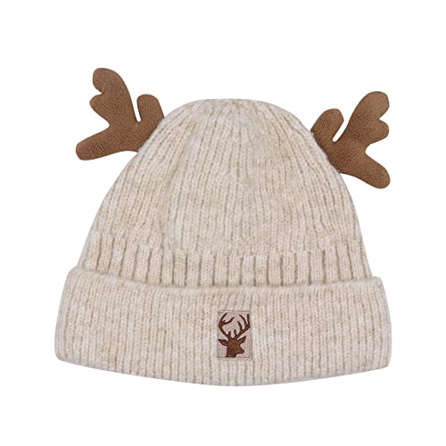 Gorro de Invierno para Mujer Beige con Cornamenta de Reno miniatura 3