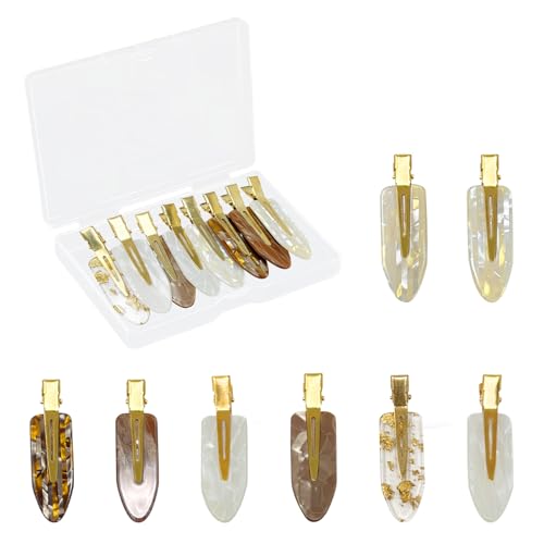 8 piezas de pinzas para el cabello sin arrugas, con mango dorado, clips planos sin marcas para mujeres - clips de maquillaje coloridos pequeños para flequillo, rizos y recogidos (marrón)