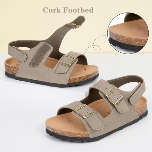 Image of ZUSERIS Kids Toddler Sandals Boys Girls Cork Footbed Sandal Comfort Double Buckle Slip On Slippers with Adjustable Back Strap