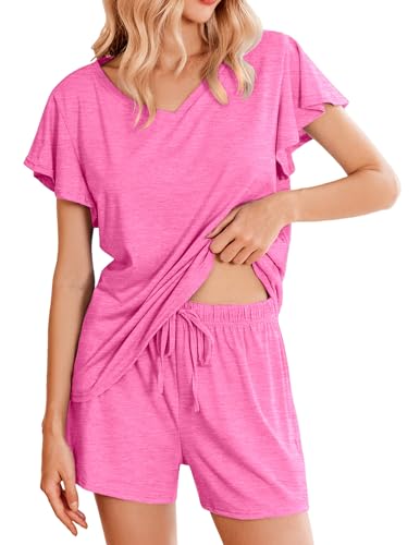 Ekouaer Pajamas Set Women Casual Ruffle Sleeves Soft Comfy Loungewear