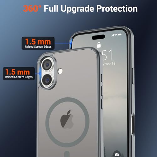 Image of SUPFINE Magnetic for iPhone 16 Plus Case(Compatible with MagSafe)(Military Grade Drop Protection) Slim Translucent Matte Shockproof with Anti-Fingerprint Phone Case,Gray