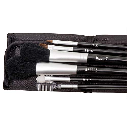 Conjunto de Pincéis de Maquiagem, Belliz, Preto/Metal Prata