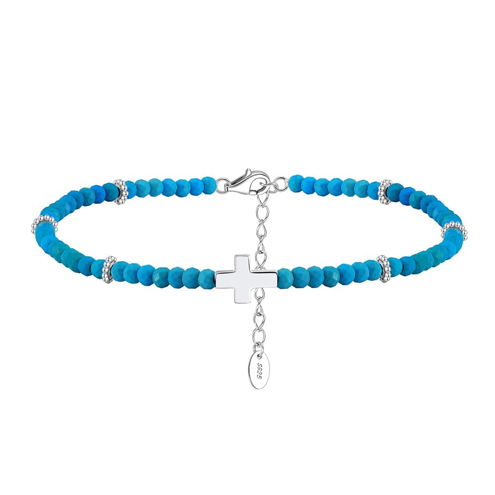 Tobillera con Cruz Turquesa for Mujer, joyería de Oro y Turquesa for Playa, Piscina, Fiesta, Regalo de Verano