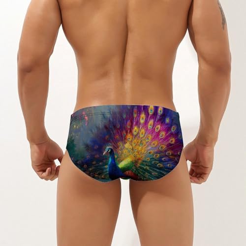 Majestic Peacock Men's Swim Briefs Low Waist Bikini Swimsuit Underwear Beach Swimwear2