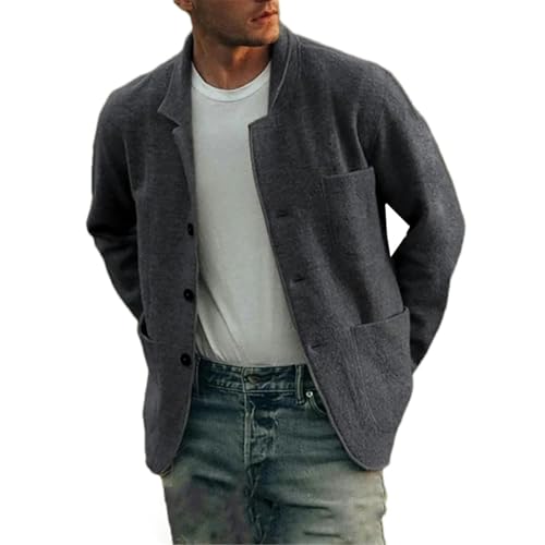 GaoLeAve Jaqueta masculina de manga comprida com gola alta, outono, inverno, casual, botões coreanos