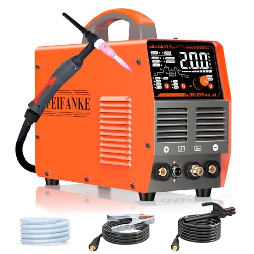 WIG Schweißgerät AC DC 230V 200A Inverter Schweissgerät IGBT Puls Aluminium Schweißgerät 7 in 1 Elektroden Schweißgerät mit Digitaler LED Anzeige und WP26 WIG Brenner Zur Edelstahl Aluminium