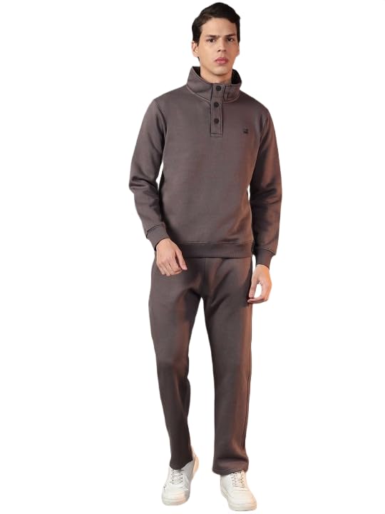 fck gold Men’s Winter Fleece Tracksuit | Button-Up Sweatshirt & Track Pants | Soft Polyester Warm 2-Piece Set for Gym, Streetwear & Casual Wear/MTS-2053-picture-35