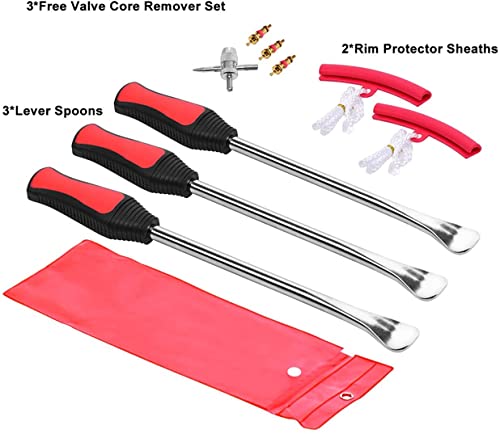 Dedc 3Pcs Tire Spoon Lever Iron Tool Set, Motorcycle Bike Professional Tire Changing Kit, Tire Changing Tool With Bag, 3 Tire Spoons, 2 Rim Protectors, 3 Free Valve Care Remover Set #TOP3