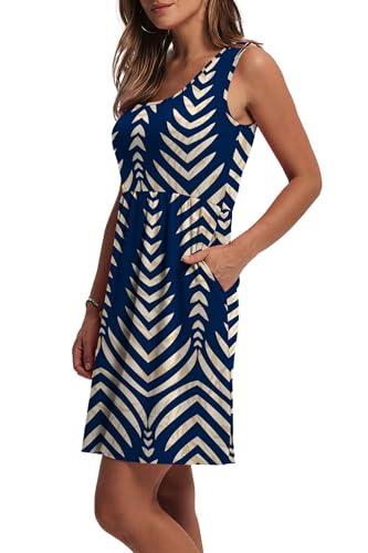 Image of WIHOLL Women's Summer Dress 2026 A-Line Sleeveless Casual Sundress with Pockets Floral /Solid