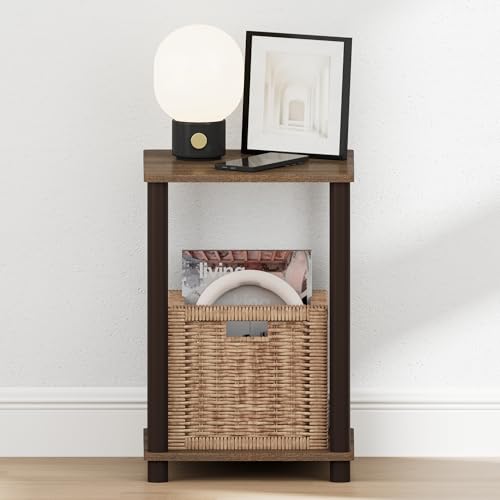 Image of Furinno Turn-N-Tube Night Stand, 2-Tier Open Shelf Design Nightstand, Toolless Square Bedside Table, End Table, Side Table, for Bedroom, Closet, Dorm, Walnut
