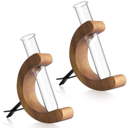 Datanly 2 Pcs Mini Car Flower Vase Vent Clip for Air Vent Cute Car Dashboard Decorations Wooden Glass Propagation Vase for Women Plant Lovers Gift (Brown)