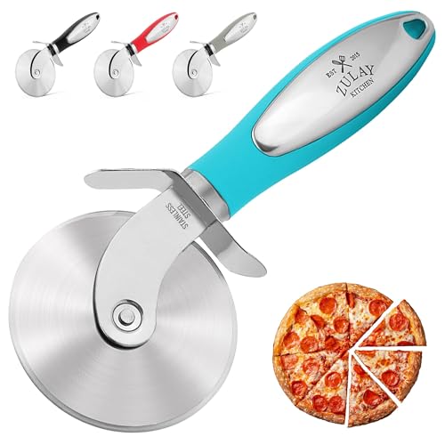 Zulay Kitchen Großes Pizzaschneider-Rad – Premium Edelstahl Pizzaschneider – leicht zu reinigen und zu schneiden Pizzarad – super scharf, rutschfester Griff & spülmaschinenfest – Blaugrün