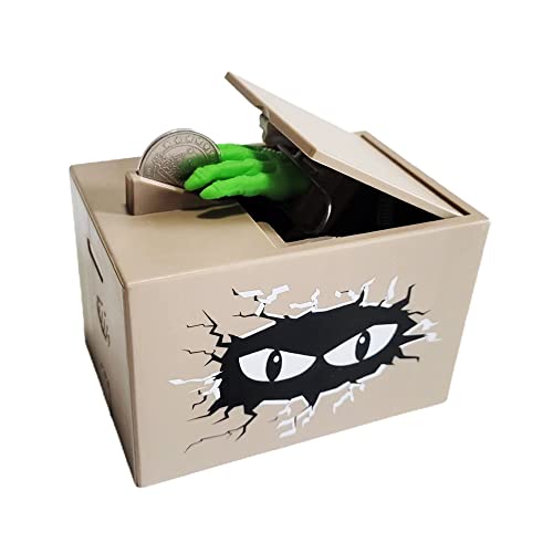 Ghost Hand Piggy Bank, Funny Terrible Stealing Coin Bank Prank Toy Money Saving Box Surprise Money Bank Toy (Grey)