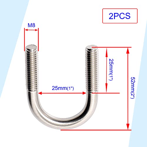 Image of Round U-Bolts 25mm / 0.98 inch M8 Inner Width 304 Stainless Steel 4pcs Hex Nuts Flat Washers Lock Plate 2 Pack