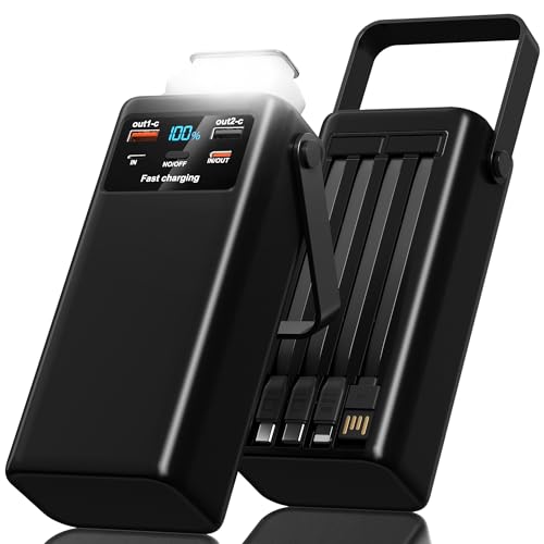 60000mAh Power Bank 45W Powerbank Große Kapazität mit 4 Kabel, USB C Schnellladefunktion 7 Ausgänge tragbar Externe Akku mit LED-Display Taschenlampe,Externe Handyakkus für Camping,Outdoor