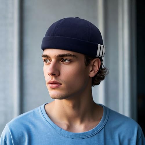 Image of CLAPE Beanie Docker Cap Mens Brimless Hats Sailor Fisherman No Visor Cap Rolled Cuff Harbour Hat Casual Skull Caps