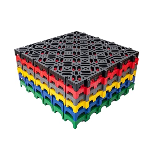 Baldosas modulares entrelazadas de 40 x 40 x 3 cm, alfombrillas de drenaje para exteriores, para patios, baños, garajes, campos deportivos, fáciles de limpiar, color negro, juego de 4
