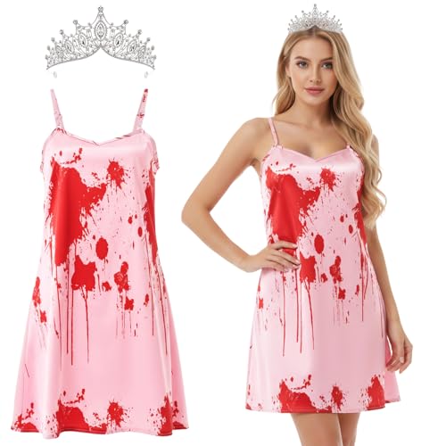 Skicuff Women Halloween Vampire Costume Bloody Nightgown Dress and Prom Queen Tiara Crown Princess Cosplay (M)