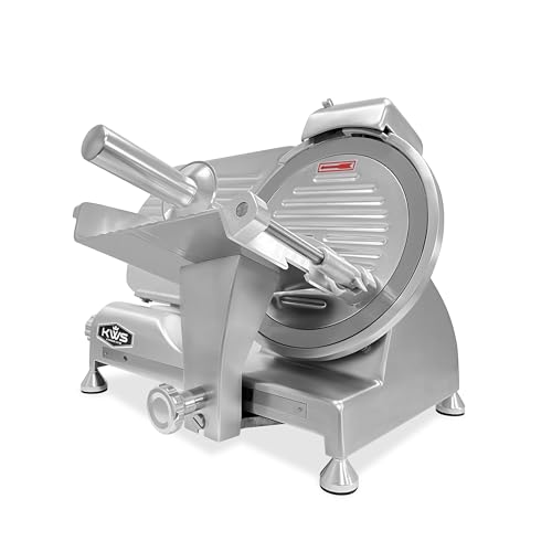Image of KWS MS-10SL Commercial 320w Electric Meat Slicer 10-Inch Triple Safety Locks + Anodized Aluminum Base with Stainless Steel Blade, Frozen Meat /Cheese /Food Slicer Low Noises Commercial and Home Use