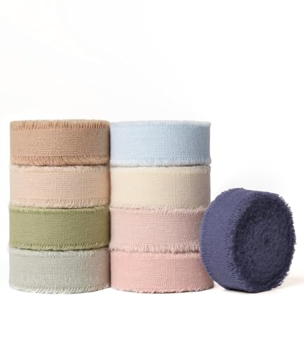 Honeymyth Cotton Ribbon Set 5/8 x45 Yards 9 Rolls Handmade Fringe Ribbons in Mixed Colors for Gift Wrapping Wedding Decor Bouquets DIY Crafts