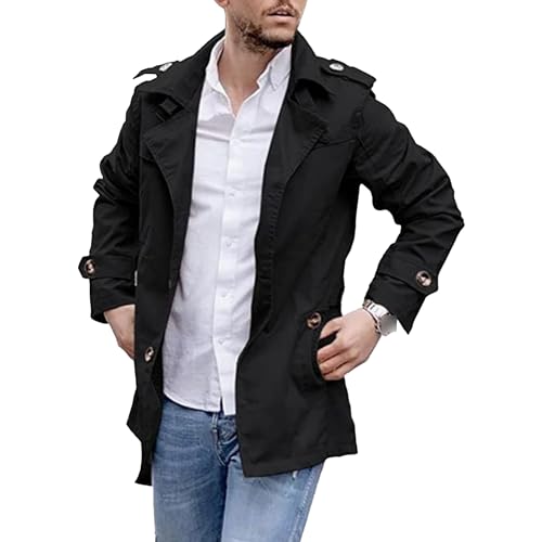 Maiyifu-GJ Men's Trench Coat Lightweight Slim fit Notched Lapel Overcoat Casual Windproof Windbreaker Jacket