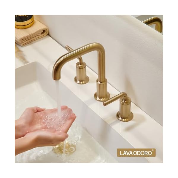   Lava-Odoro-Champagne-Gold-Bathroom-Faucet-8-inch-Widespread-Bathroom-Faucet-3-Hole-with-Drain-Assembly-Supply-Line-Solid-Brass-Lead-Free-Bronze-Vanity-Faucet-BF503-CB