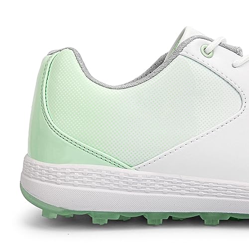 Zapatos de golf impermeables y ligeros NGARY de cuero cómodo para mujer en verde y blanco 5