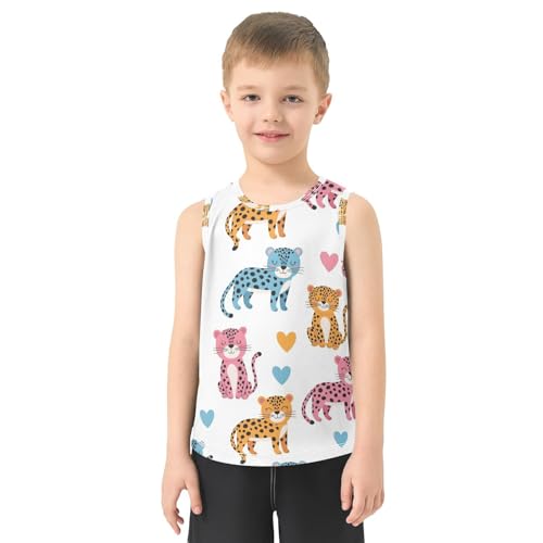 J JOYSAY Colorful Leopard Heart Boys Tank Top Sleeveless Muscle Shirts Quick Dry Sport Workout Active Kids T-Shirts 3-15T2