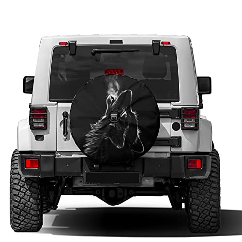 Image of Black 3D Wolf Spare Tire Cover with Backup Camera Hole Wheel Fit Trailer, RV, SUV and Many Vehicle 18inch 18'' with Backup Camera Hole
