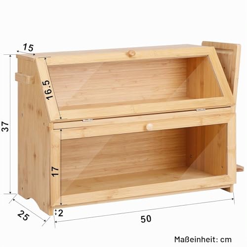 Groß Brotkasten Bambus Brotaufbewahrung 2 Etagen 50x25x37cm natur – Ansicht 5
