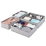 mDesign Soft Fabric Dresser Drawer and Closet Storage Organizer Set for Child/Kids Room, Nursery, Playroom - 4 Pieces, 10 Compartments - Herringbone Print with Solid Trim, Set of 2 - Gray