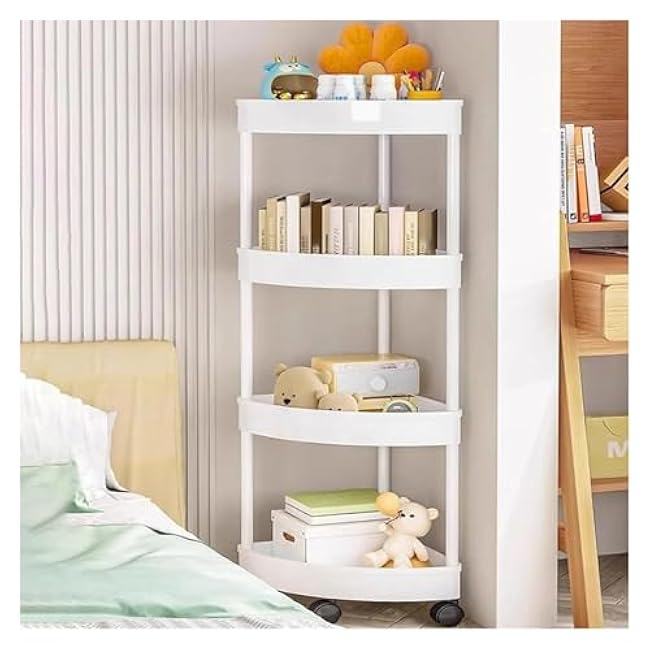 ´¢Îï³µ 3/4 Tier Corner Storage Rack - Space Saving Multi Functional Organizer Shelves for Kitchen, Living Room, Bathroom, Pantry(White-3Tiers)-ABNFGLwV