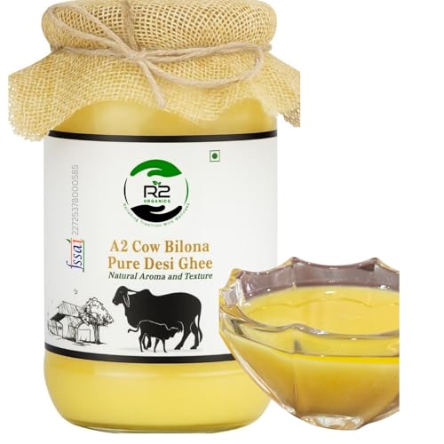 R2 Organics | A2 Bilona Desi Cow Ghee | Desi Vedic Bilona Method | Organic & Chemical Free| Immunity Boosting | Made In Earthen Pot | Grass Fed | Premium Glass Bottle | 500ml