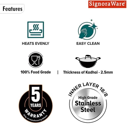 Image of Signoraware Artista Tri Ply Stainless Steel Hammered Deep Kadhai 22cm with Steel Lid | Elegant Finish | Even Heat Distribution | Ideal for Deep Frying & Daily Indian Cooking Needs (2.75 LTR | Steel)