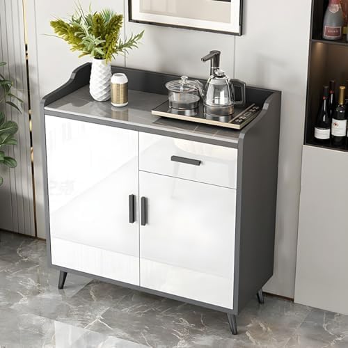 Modern Marble Gray Sideboard with Stone Top, 27" L x 13" W x 37" H, Manufactured Wood Doors, Ideal for Living Room, Restaurant Storage, Tea Cabinet, Stylish Preparation Unit