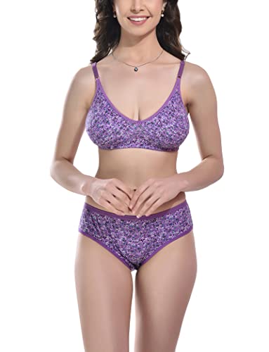 Image of StyFun Women Cotton Blend Floral Print Non-Padded Non-Wired Bra Panty Set Full Coverage Lingerie Set Multicolor See Main Image to Check How Many Sets You Will Get